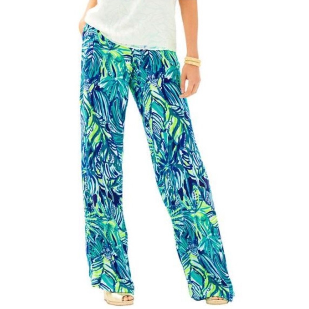 Lilly Pulitzer Islamorada Beach Armadilly Blue Green Pull-on Palazzo Pants XS
